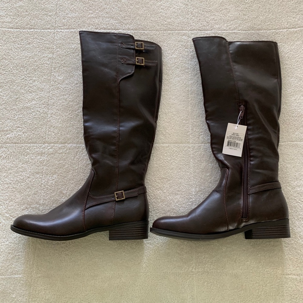 NEW Merona Tall Brown Boots. Cute Buckles. Cognac Marlo. 9